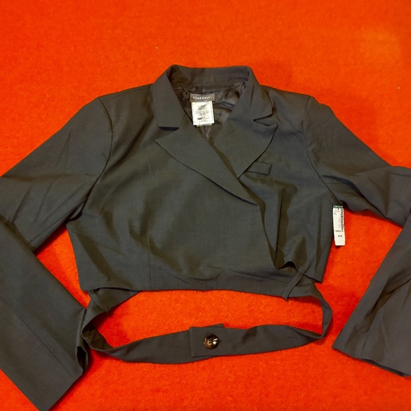 Sans Souci charcoal gray criss-cross ribbons cropped blazer NWT - Picture 3 of 12